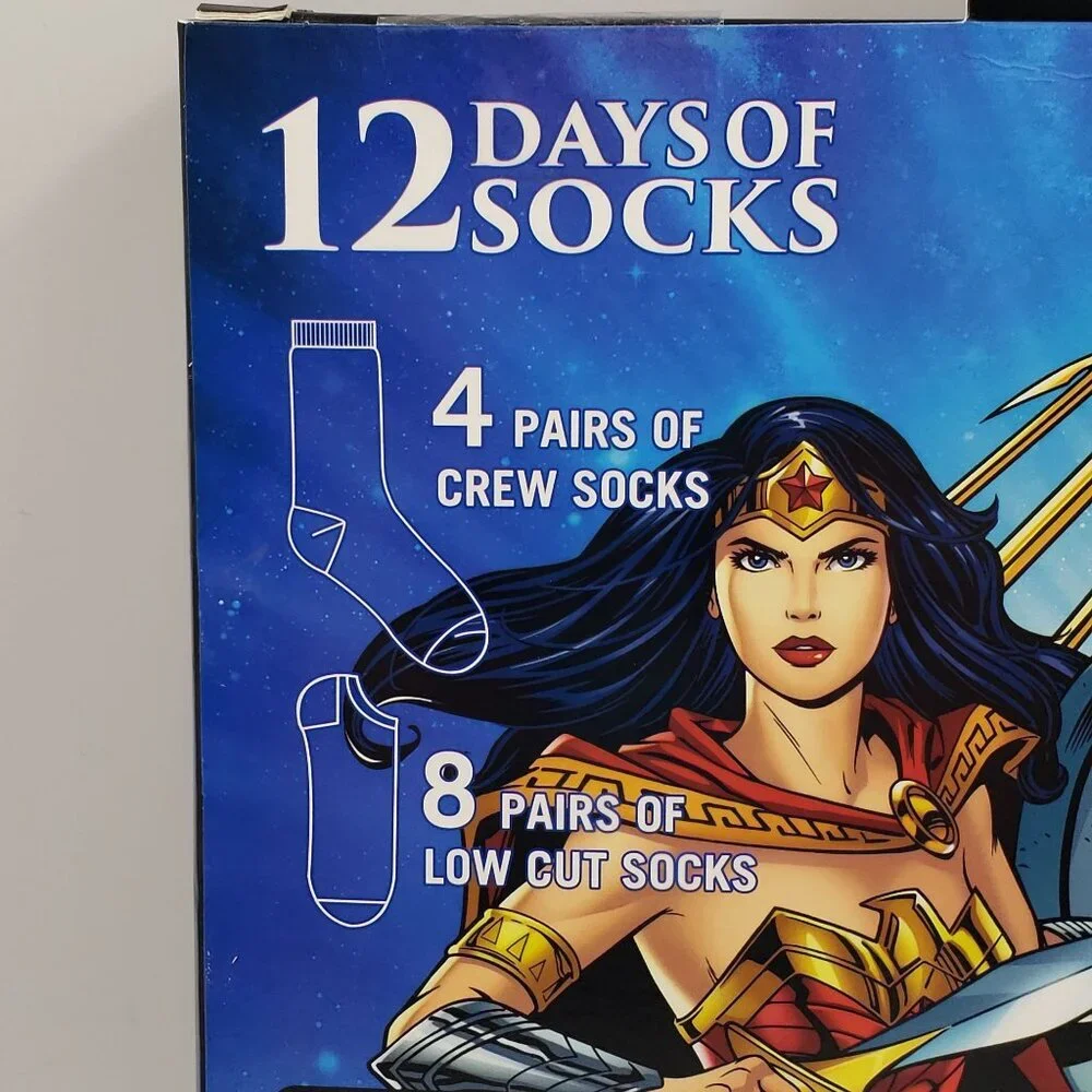 Justice League DC Comics Novelty Socks 12 Pairs Advent Gift‎ Box Adult Size 6-12